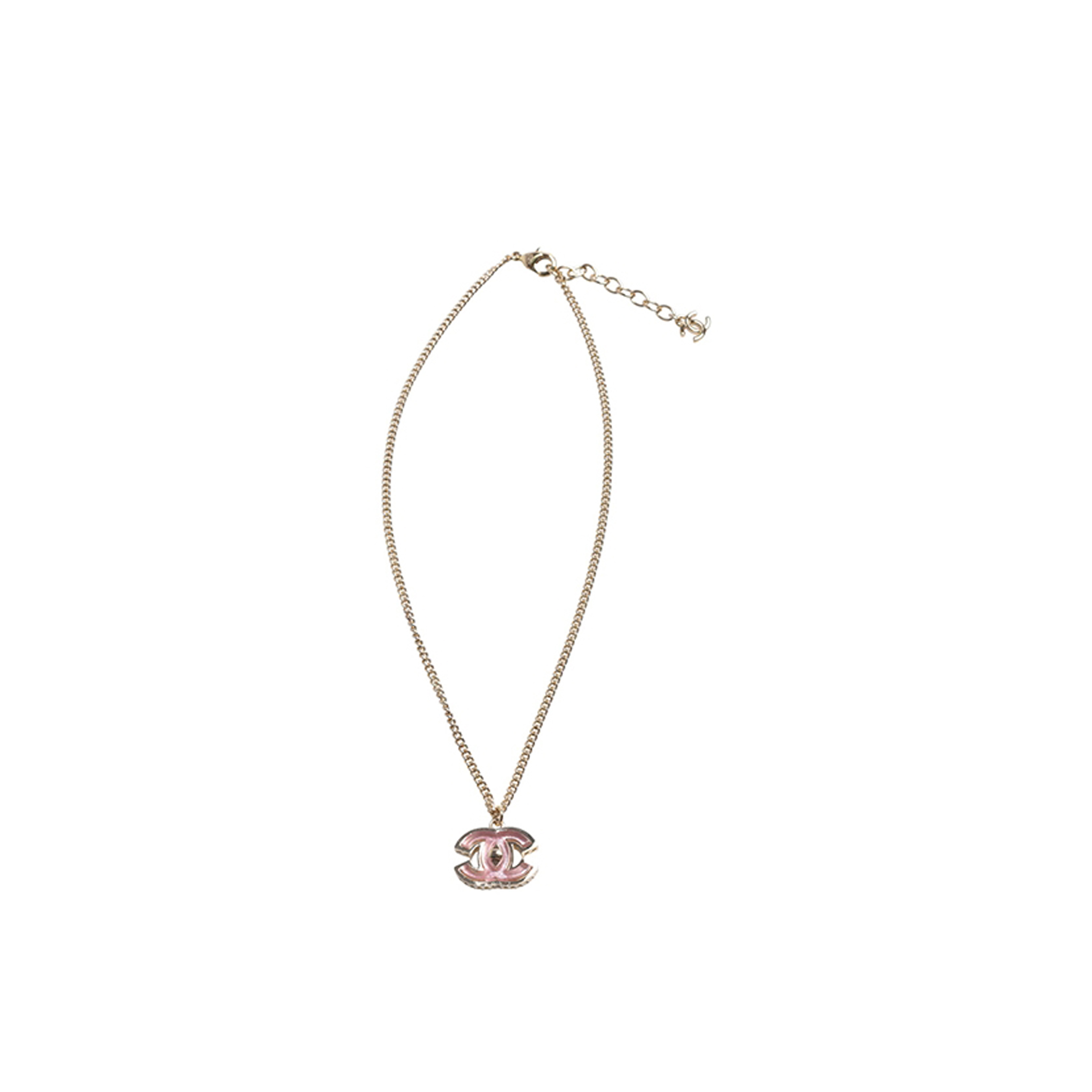 CHANEL CLASSIC PINK DOUBLE C LOGO METAL SPIRAL EMBOSSED NECKLACE 